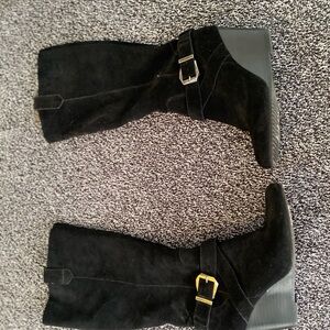BCBGeneration Black Heeled Boots with Gold Buckle